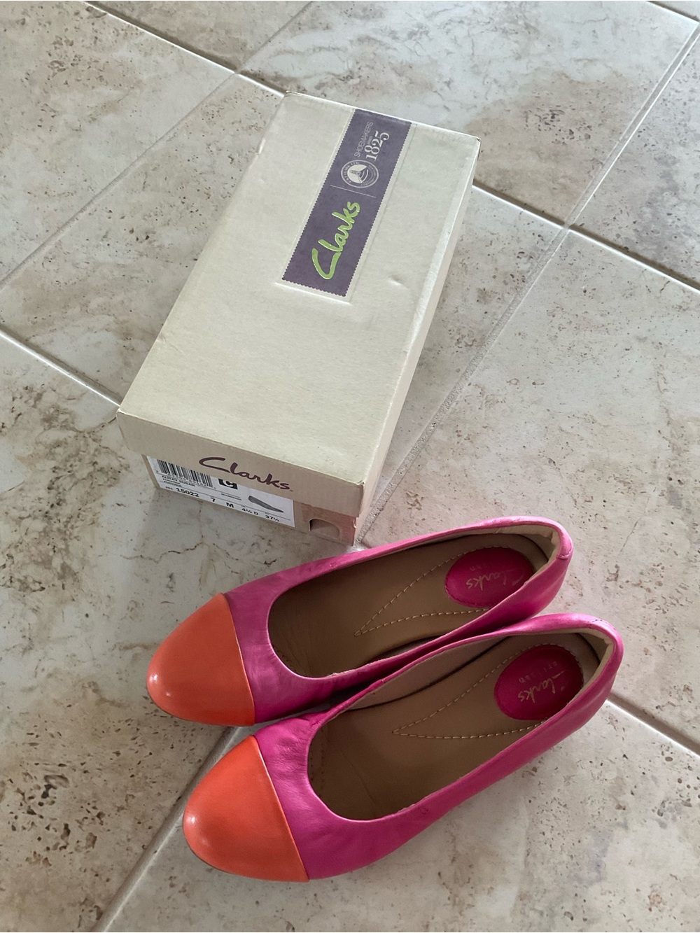 Clarks Pink and Orange Cap-Toe Women’s Ballet Flats